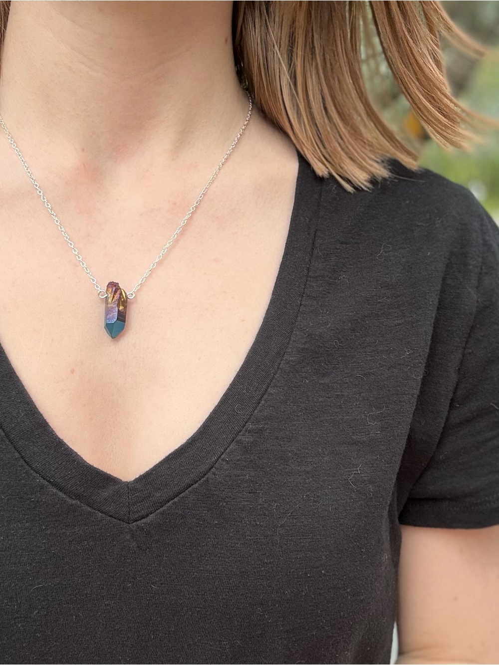 Navy Blue Aura Quartz Crystal Necklaces💙
